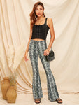 Snakeskin Print Flare Leg Pants