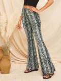 Snakeskin Print Flare Leg Pants