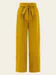 Foldover Waist Self Belted Palazzo Pants