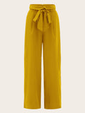 Foldover Waist Self Belted Palazzo Pants