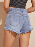 Raw Hem Pocket Detail Denim Shorts