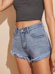 Raw Hem Pocket Detail Denim Shorts