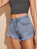 Raw Hem Pocket Detail Denim Shorts