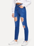 Contrast Stitch Ripped Jeans