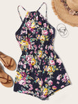 Floral Print Halter Romper