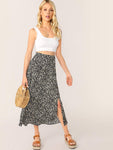 Ditsy Floral Print Button Front Skirt