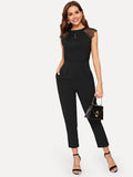 Contrast Lace Cuff Pleated Jumpsuit