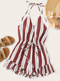 Drawstring Waist Striped Romper