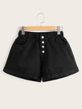 Elastic Waist Rolled Hem Denim Shorts