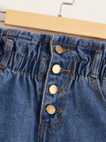 Elastic Waist Rolled Hem Denim Shorts