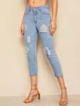 Destroyed Ripped Bleach Wash Jeans