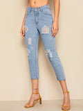 Destroyed Ripped Bleach Wash Jeans