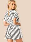 Wide Leg Belted Striped Tee Romper