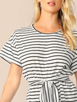 Wide Leg Belted Striped Tee Romper