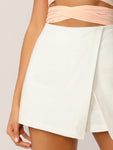 Zipper Back Solid Wrap Skort