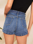 Slant Pocket Rolled Hem Denim Shorts