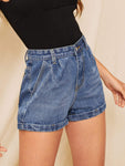 Slant Pocket Rolled Hem Denim Shorts