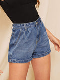 Slant Pocket Rolled Hem Denim Shorts