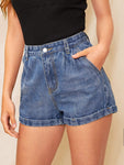 Slant Pocket Rolled Hem Denim Shorts