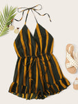 Drawstring Waist Striped Romper