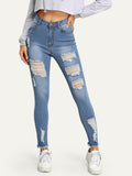 Ripped Raw Hem Faded Wash Jeans