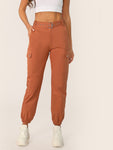 Pocket Side Buckle Belted Lantern Pants