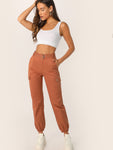 Pocket Side Buckle Belted Lantern Pants