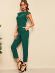 Contrast Lace Cuff Pleated Jumpsuit