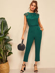 Contrast Lace Cuff Pleated Jumpsuit