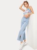 Solid Split Wide Leg Jeans