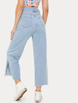 Solid Split Wide Leg Jeans