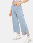 Solid Split Wide Leg Jeans