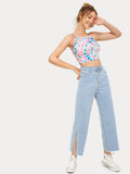 Solid Split Wide Leg Jeans