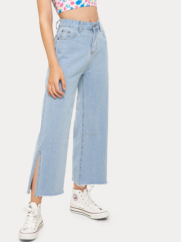 Solid Split Wide Leg Jeans