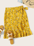 Ditsy Floral Ruffle Hem Knot Wrap Skirt