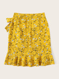 Ditsy Floral Ruffle Hem Knot Wrap Skirt