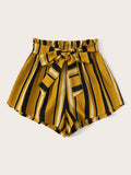 Paperbag Waist Self Belted Striped Shorts