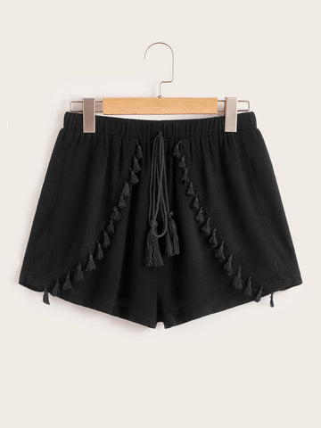 Tassel Detail Drawstring Waist Shorts