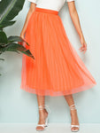 Neon Orange Wide Waistband Pleated Skirt