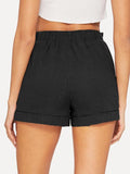 Self Belted Elastic Waist Cuffed Shorts