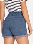 Cuffed Hem Stitch Detail Denim Shorts