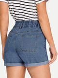 Cuffed Hem Stitch Detail Denim Shorts