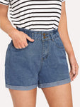 Cuffed Hem Stitch Detail Denim Shorts