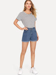 Cuffed Hem Stitch Detail Denim Shorts