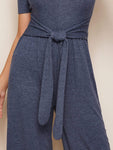 Tie Waist Heather Knit Wide Leg Jumpsuit