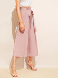 Knot Waist Fold Pleat Wide Leg Pants