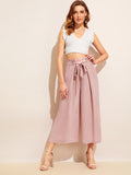 Knot Waist Fold Pleat Wide Leg Pants