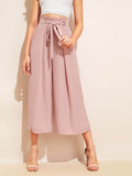 Knot Waist Fold Pleat Wide Leg Pants