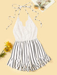 Drawstring Waist Striped Romper