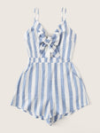 Knot Peekaboo Slant Pocket Striped Cami Romper